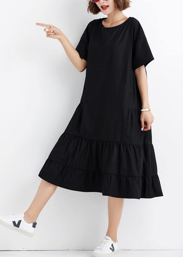 Black Ruffles Cotton Wardrobes Short Sleeve Cotton Dresses