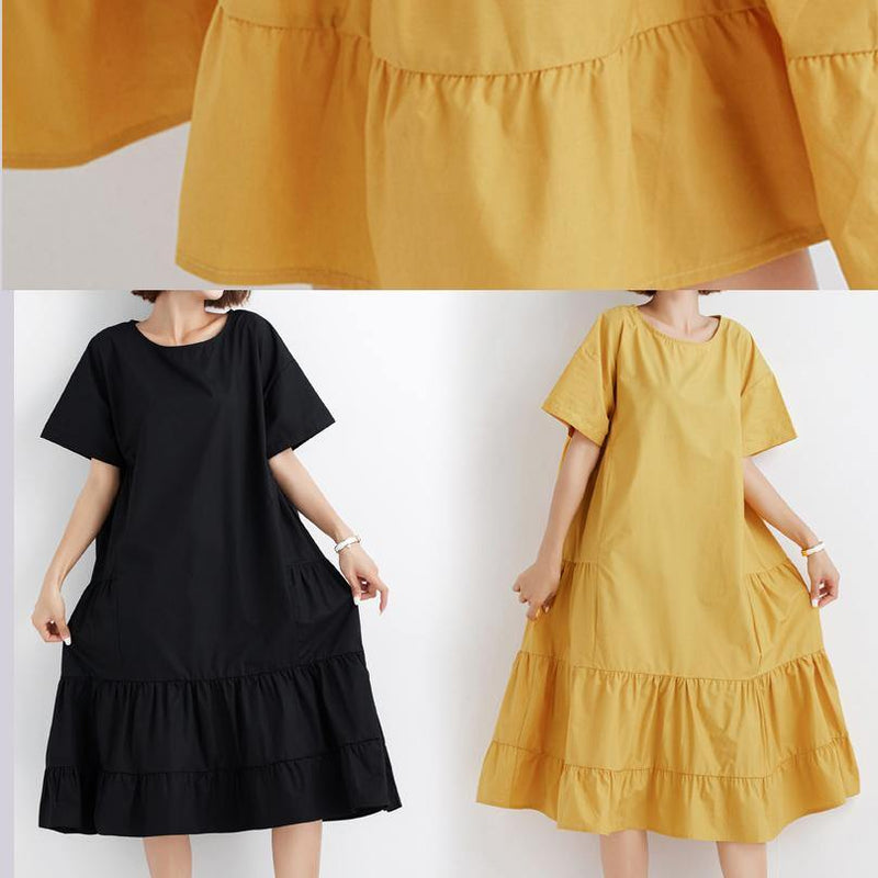 Black Ruffles Cotton Wardrobes Short Sleeve Cotton Dresses