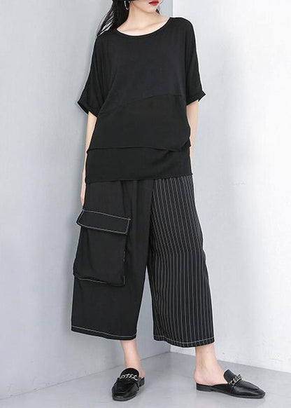 Black Shirts Fine Cotton Chiffon Spliced Irregular Blouse