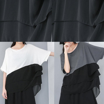 Black Shirts Fine Cotton Chiffon Spliced Irregular Blouse