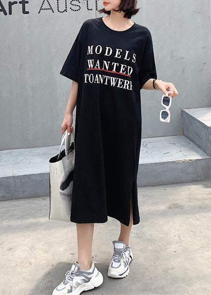 Black Side Open Cotton Tunics for Back Hollow Out Cotton Robes Summer Dress