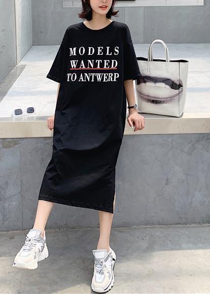 Black Side Open Cotton Tunics for Back Hollow Out Cotton Robes Summer Dress