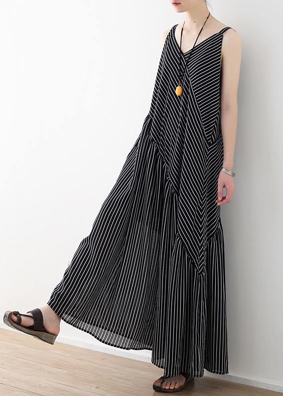 Black Striped Chiffon Clothes Outfits Spaghetti Strap Asymmetric Robe Rsummer Romper