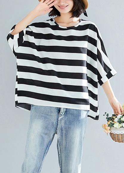 Black Striped Chiffon Dresses Sleeve Batwing Sleeve Art Summer Tops