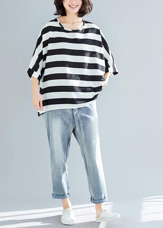 Black Striped Chiffon Dresses Sleeve Batwing Sleeve Art Summer Tops
