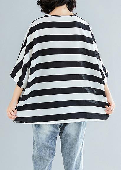 Black Striped Chiffon Dresses Sleeve Batwing Sleeve Art Summer Tops