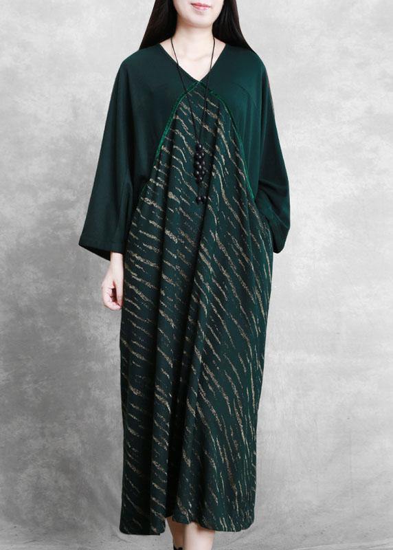 Black Striped Clothes V Neck Batwing Sleeve Dresses