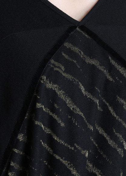 Black Striped Clothes V Neck Batwing Sleeve Dresses