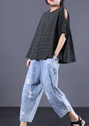 Black Striped Cotton Clothes Off the Shoulder Clothing Summer Top