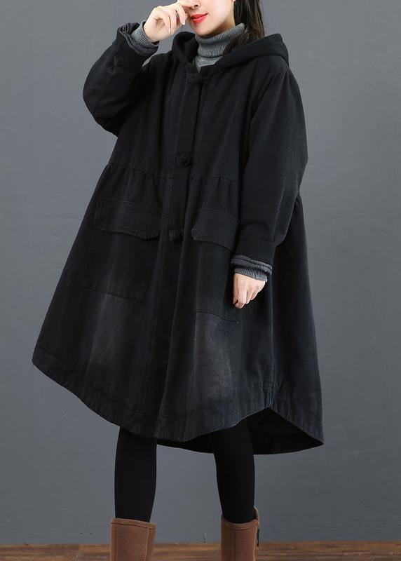 Black Clothes Ideas Hooded Large Hem Coat