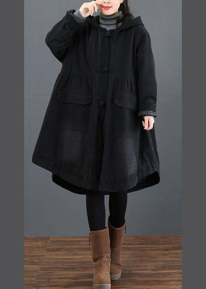 Black Clothes Ideas Hooded Large Hem Coat