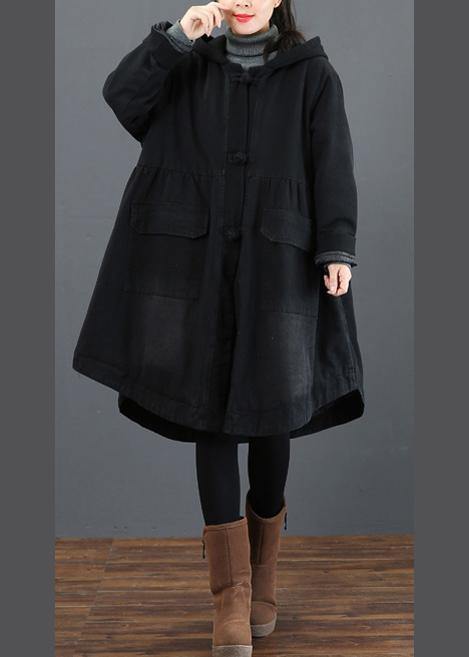 Black Clothes Ideas Hooded Large Hem Coat