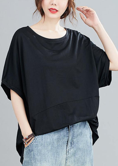 Black Top Silhouette O Neck Batwing Sleeve Baggy Shirts