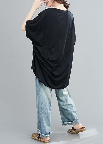 Black Top Silhouette O Neck Batwing Sleeve Baggy Shirts