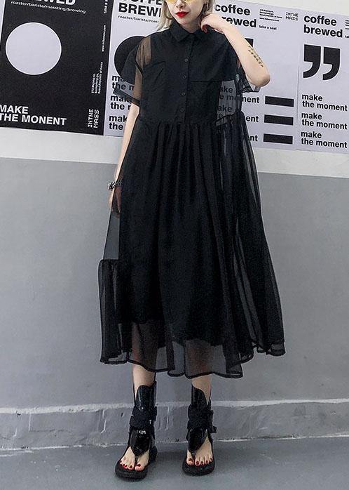 Black Tulle Tunic Top Short Sleeve Robe Summer Dress