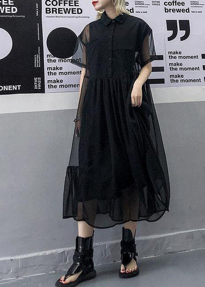 Black Tulle Tunic Top Short Sleeve Robe Summer Dress
