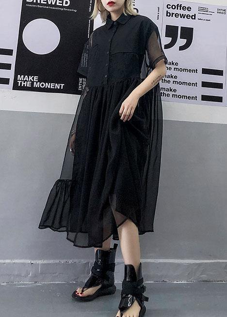 Black Tulle Tunic Top Short Sleeve Robe Summer Dress