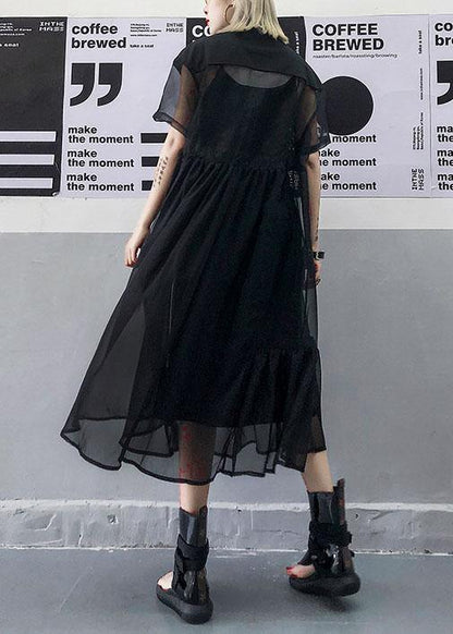 Black Tulle Tunic Top Short Sleeve Robe Summer Dress