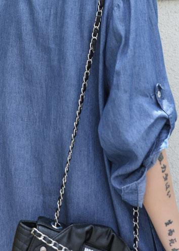 Blue Cotton Dresses Side Open Midi Fall Dresses