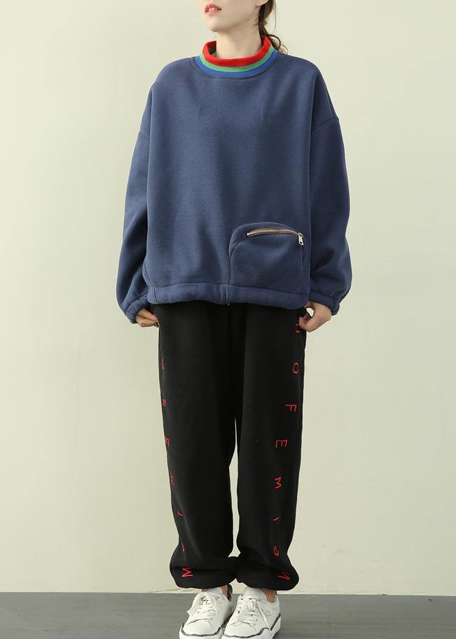 Women blue Shirts Inspiration high neck patchwork zippered shirt