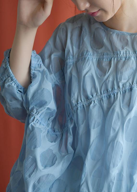 Women blue linen shirts women Batwing Sleeve cotton fall shirts