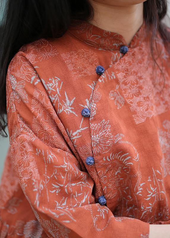 Blue Print Cotton Quilting Clothes Stand Collar Extra Large Hem Traveling Summer Dress