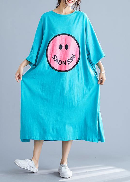 Blue Prints Cotton Dresses Side Open Cotton Summer Dresses
