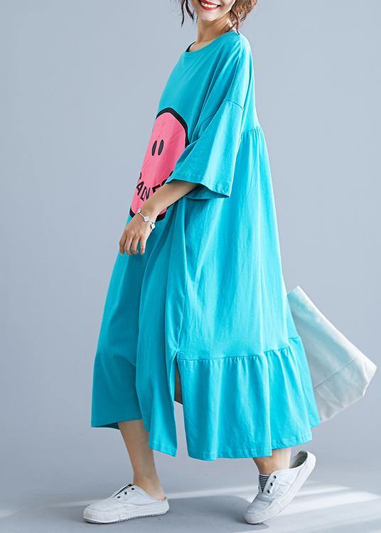 Blue Prints Cotton Dresses Side Open Cotton Summer Dresses
