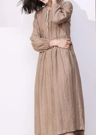 Blue Striped Linen Dresses V Neck Dresses Patchwork Dresses