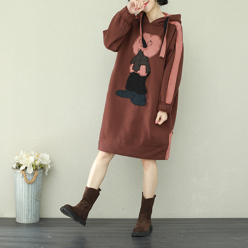 Brown Cotton Wardrobes Photography Hooded Thick Short Dress