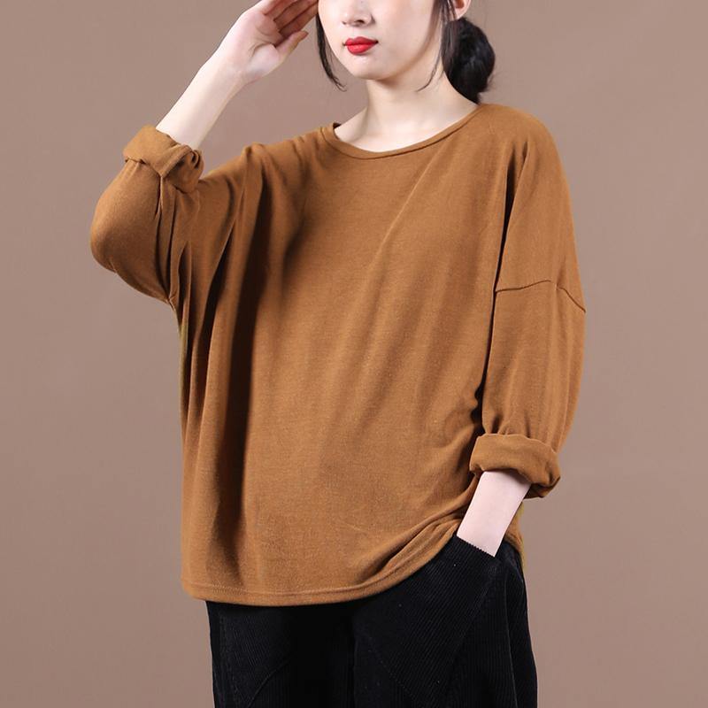 Brown Shirts O Neck Baggy Cotton Fall Shirts