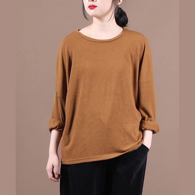 Women brown shirts o neck baggy cotton fall shirts