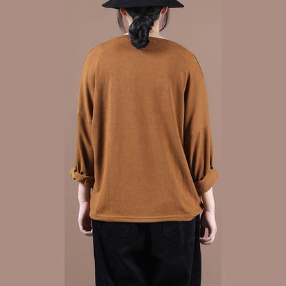 Women brown shirts o neck baggy cotton fall shirts
