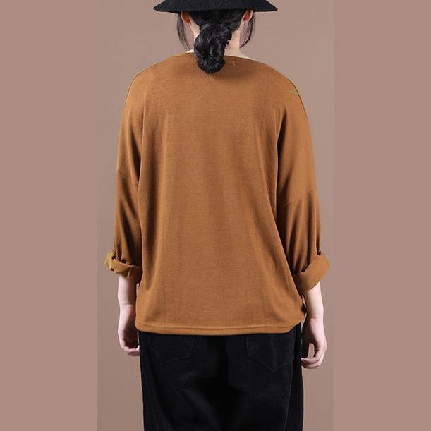 Brown Shirts O Neck Baggy Cotton Fall Shirts