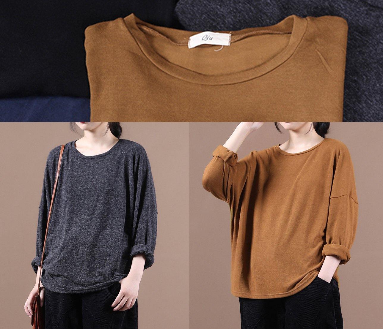 Women brown shirts o neck baggy cotton fall shirts