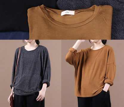 Women brown shirts o neck baggy cotton fall shirts
