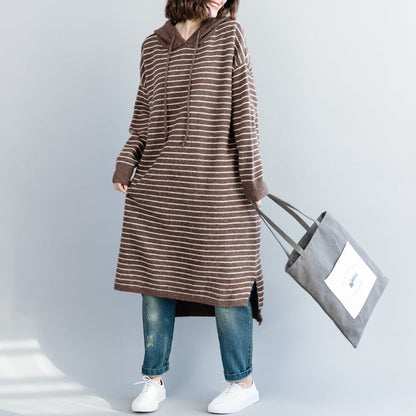 Brown Striped Sweater Aesthetic Quotes Funny Hooded Knitwear
