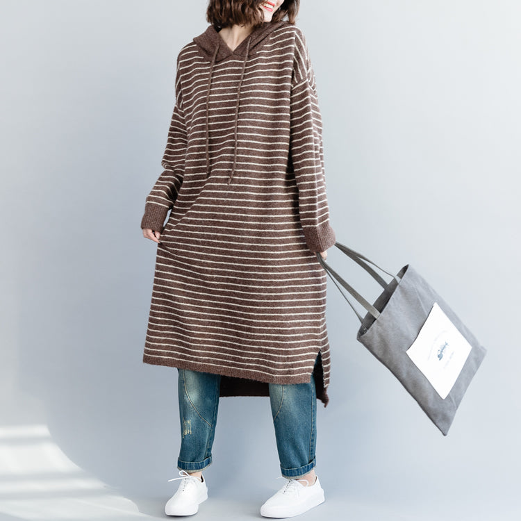 Brown Striped Sweater Aesthetic Quotes Funny Hooded Knitwear