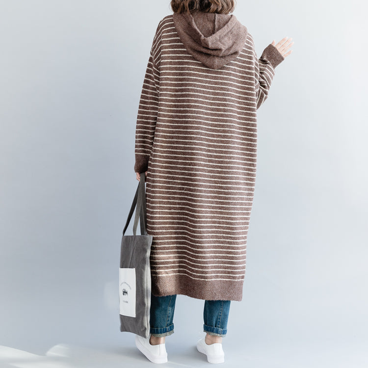 Brown Striped Sweater Aesthetic Quotes Funny Hooded Knitwear