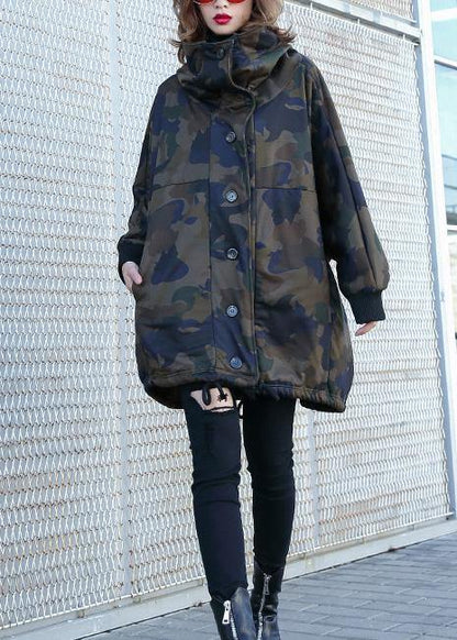 Camouflage Fine Coats Photography High Neck Button Down Fall Coats