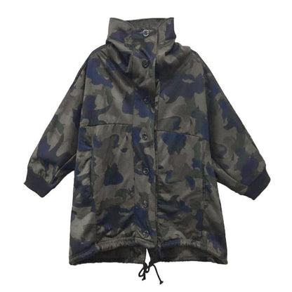 Camouflage Fine Coats Photography High Neck Button Down Fall Coats