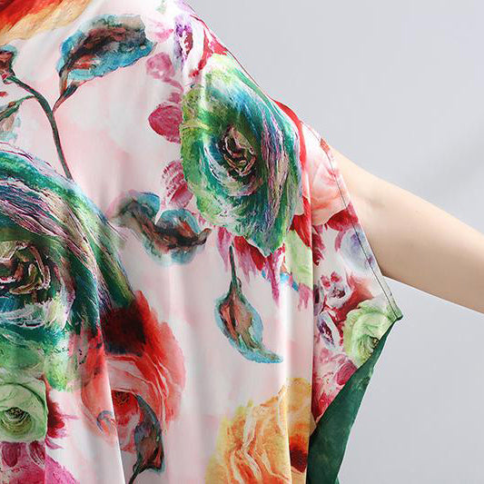 Chiffon Robes Fitted V Neck Splicing Short Sleeves Printed Summer Dress