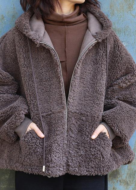 Chocolate Hooded Coats Black Dresses Outwears
