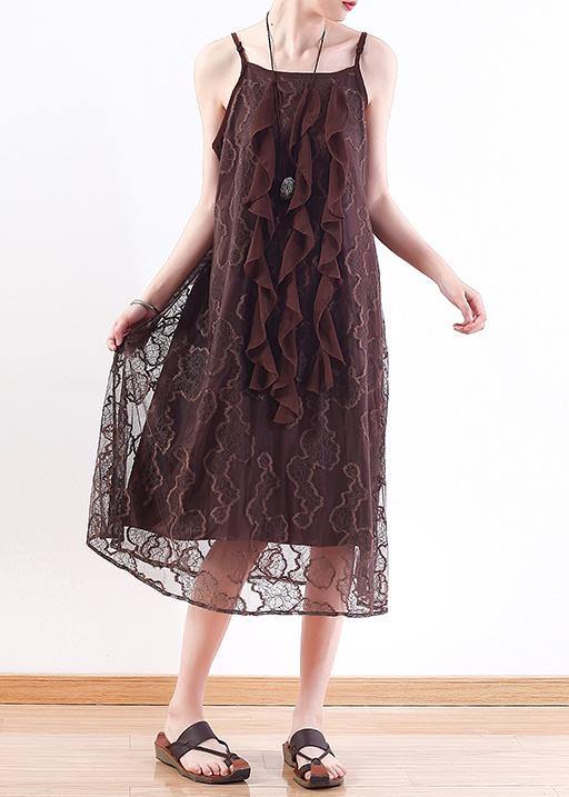 Chocolate Lace Tunic Top Stylish Pattern Sleeveless a Line Summer Dresses