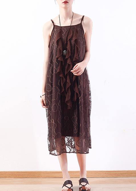 Chocolate Lace Tunic Top Stylish Pattern Sleeveless a Line Summer Dresses
