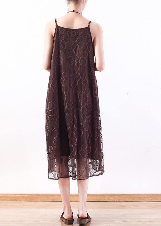 Chocolate Lace Tunic Top Stylish Pattern Sleeveless a Line Summer Dresses