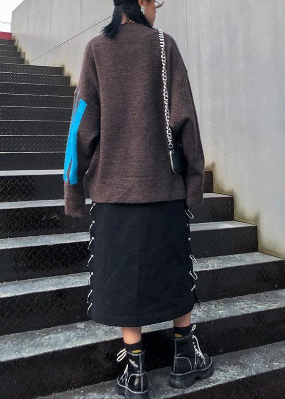 Chocolate Sweater Blouse V Neck Patchwork Sweaters