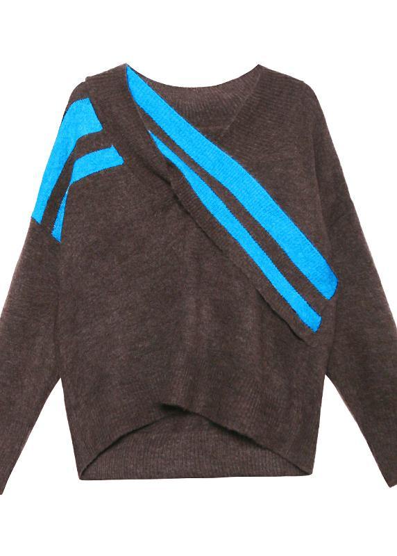 Chocolate Sweater Blouse V Neck Patchwork Sweaters