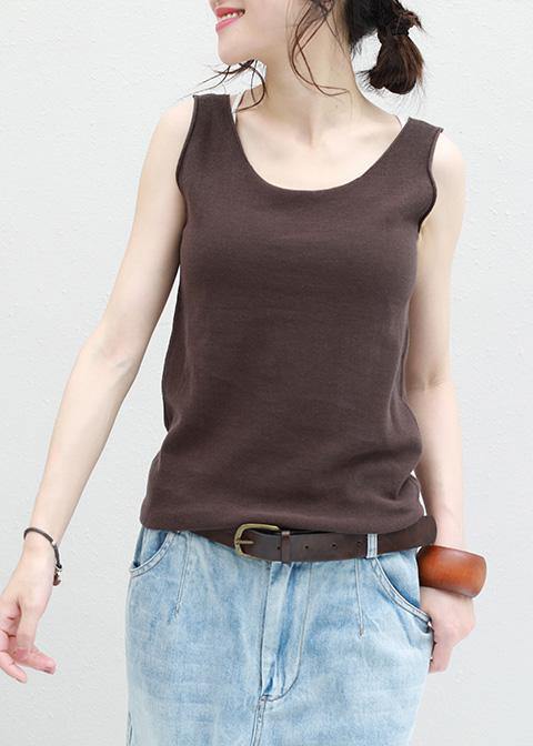 Chocolate Cotton Long Shirts Sleeveless Loose Summer Top