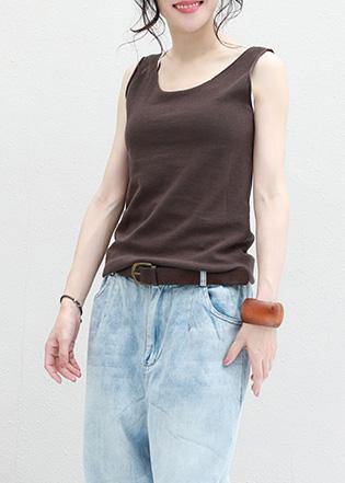 Chocolate Cotton Long Shirts Sleeveless Loose Summer Top